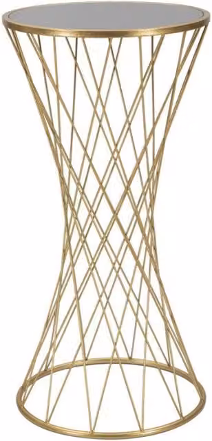Tavolinetto Tower New Mauro Ferretti con piano in vetro e struttura oro, diametro: 40 cm, Altezza: 80 cm