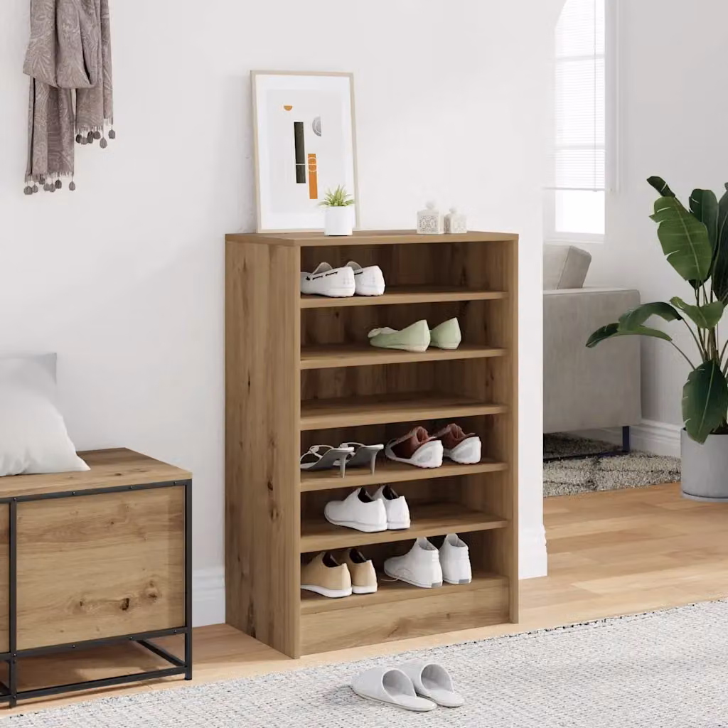 Scarpiera mobile vidaXL in legno color rovere con ripiani e ante, L: 60 cm, P: 35 cm, H: 92 cm