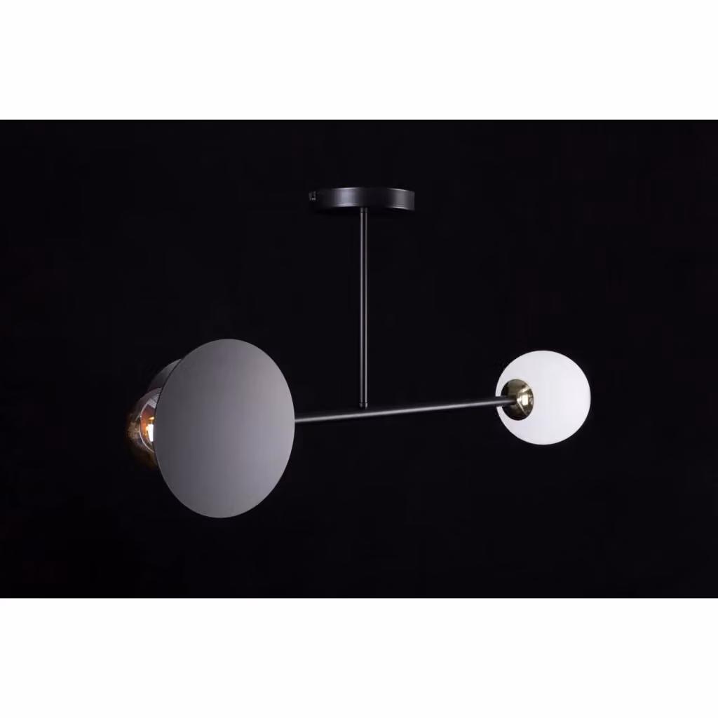 Plafoniera a 2 Luci Pendragon Luceart-Classic in Acciaio Nero e Vetro Opalino Bianco – 2