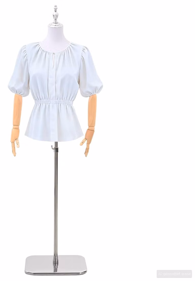 Manichino regolabile, altezza 165-213 cm, con piedistallo, forma femminile, materiale PP, colore bianco