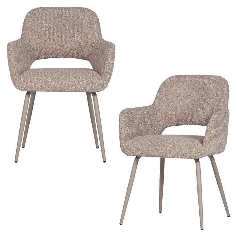 Sedia da pranzo Jenny, tessuto bouclé, colore sand mélange - set da 2