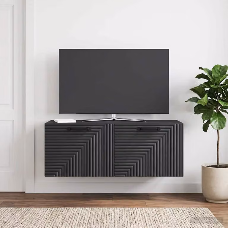 vidaXL Mobile Porta TV da Muro Moderno Nero in MDF con Scomparti Media L: 78,5 cm, P: 31 cm, H: 30 cm
