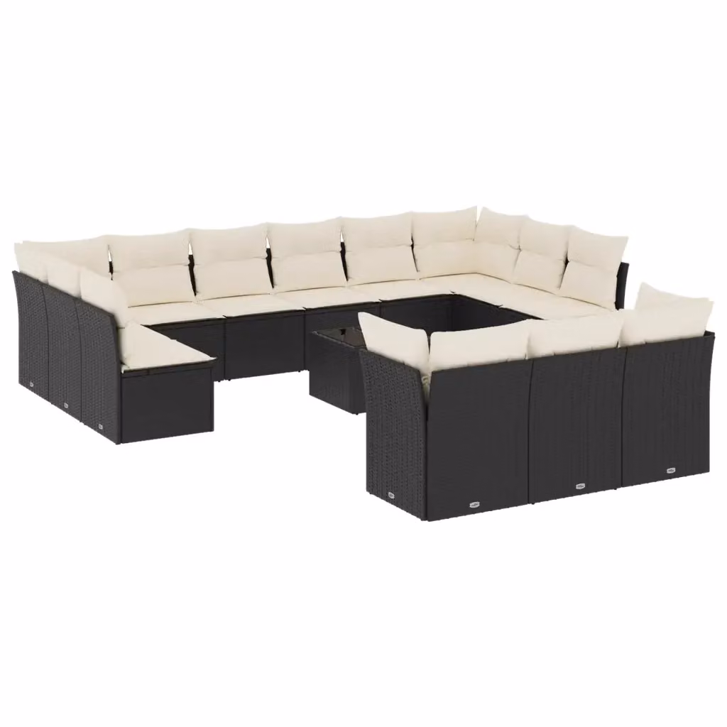 Set di Divani da Giardino VIDAXL in Polyrattan Nero con Cuscini, Design Moderno a Forma di U, 14 Pezzi – 2