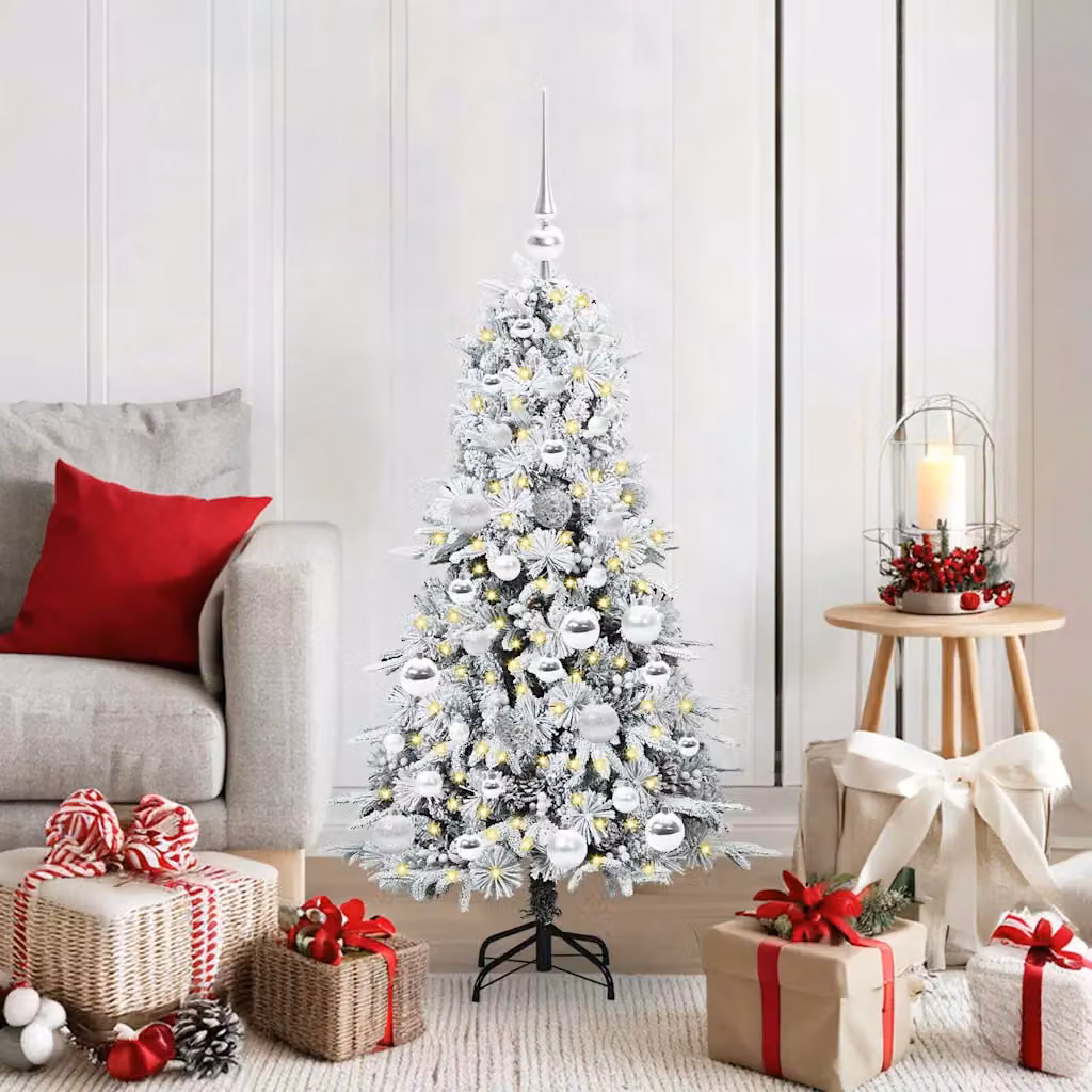 Albero di Natale artificiale vidaXL bianco con luci LED bianco caldo e rami pieghevoli, Altezza: 120 cm