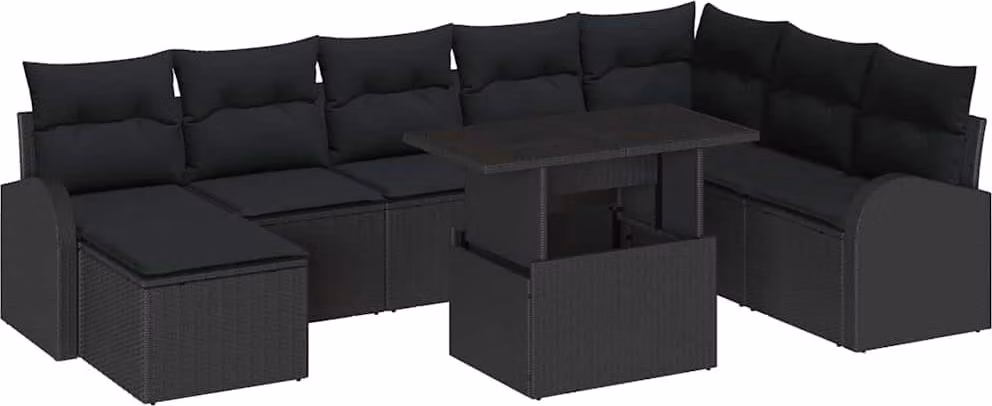 Set Divano da Giardino con archiviazione 9 pcs Nero Poly Rattan