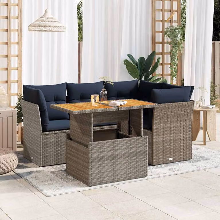 Maison Exclusive - Set Divano da Giardino 5 pz con Cuscini Grigio in Polyrattan