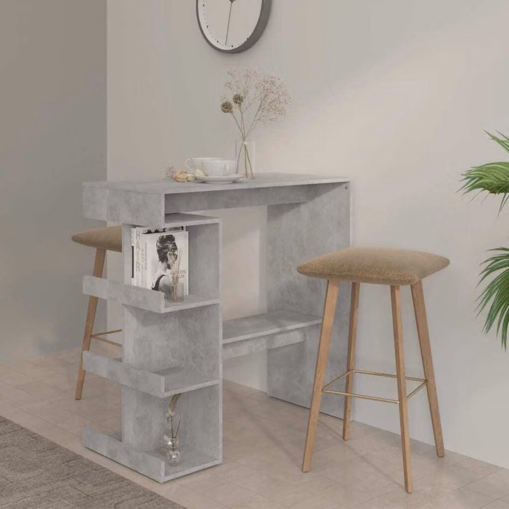 The Living Store Tavolo da bar con ripiano in cemento grigio 100x50x101,5 cm Materiale in legno