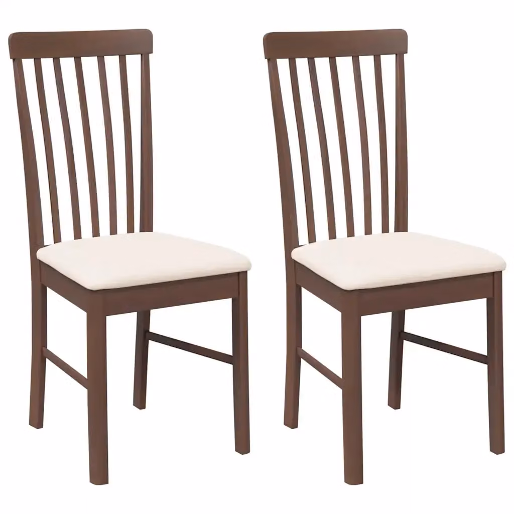 Set di 2 sedie da pranzo vidaXL in legno di Hevea marrone con cuscini in tessuto – 2