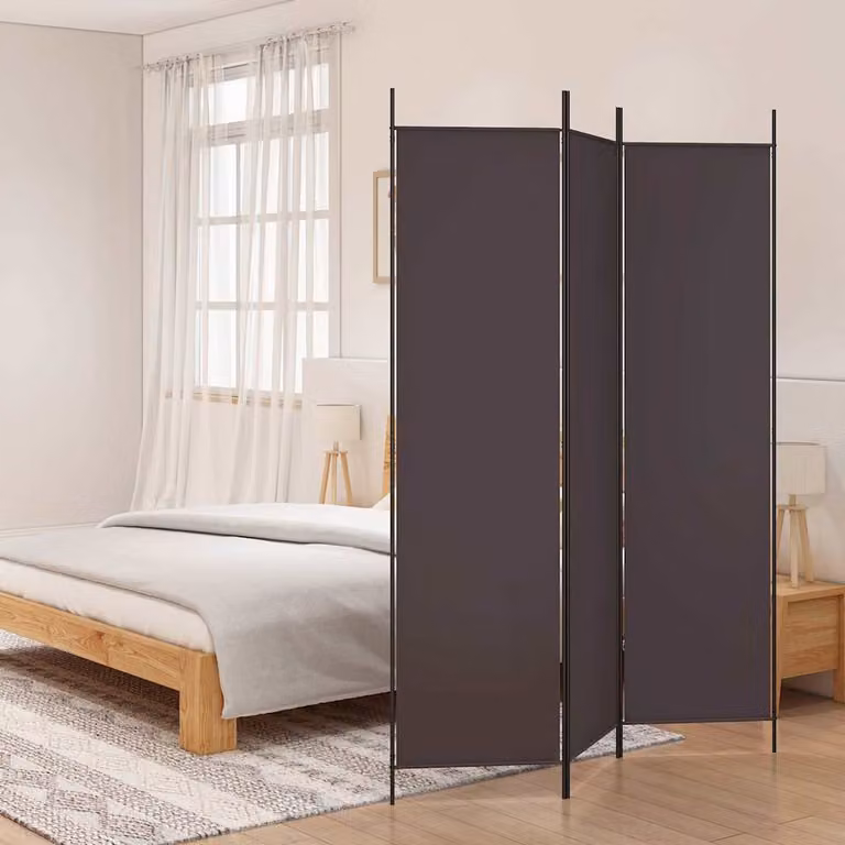 Divisorio a 3 Pannelli vidaXL in Tessuto e Metallo, Marrone e Nero, H: 200 cm, L: 150 cm
