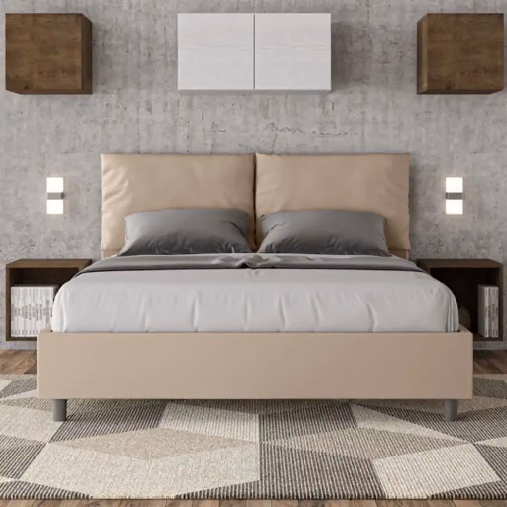 Letto matrimoniale contenitore Antea Ityhome imbottito in similpelle beige L/P/H: 160 x 200 x 110 cm – 2