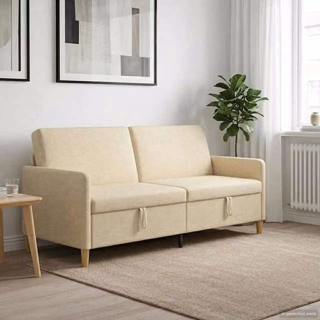 Divano con Storage Crema 192 x 78 x 87 cm Poliestere 42036982