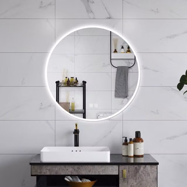 AICA Specchio da bagno 80 x 80 cm, 3 colori, antiappannamento, dimmerabile, interruttore touch, Funzione Memoria