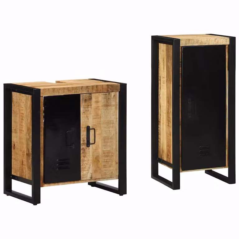 Set di mobili per il bagno moderno vidaXL in legno di mango e metallo, 2 pezzi, Marrone e Nero