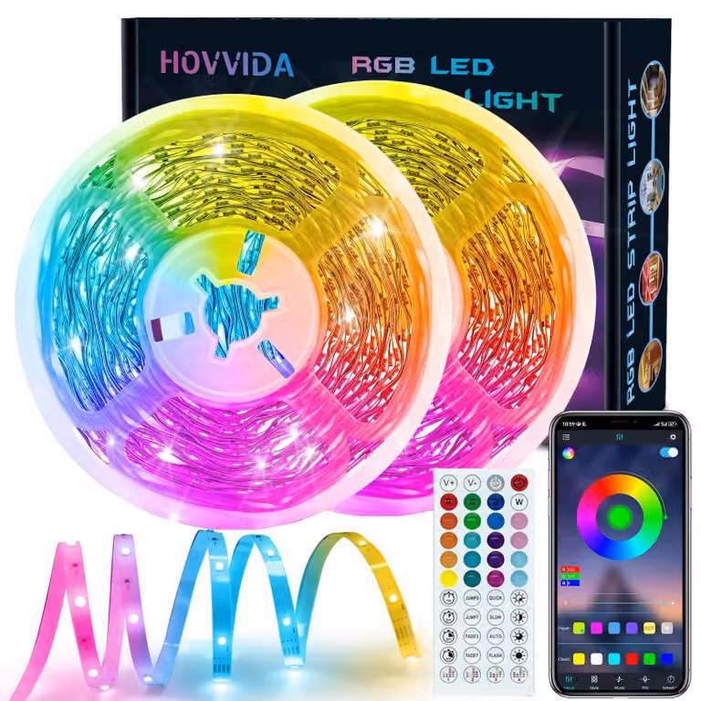 HOVVIDA, striscia LED da 20 metri, 30 LED al metro, confezione da 2x10 metri, striscia LED RGB, 600 LED, controllabile tramite app e