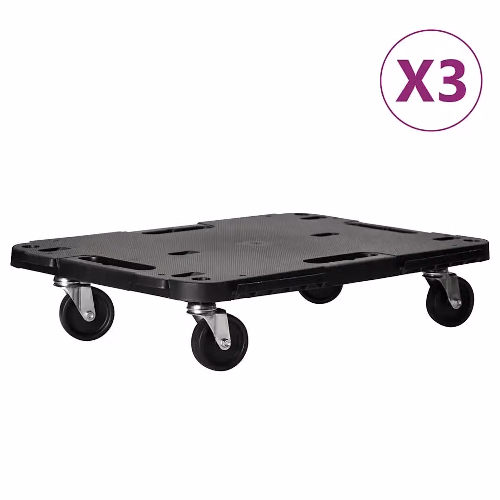 Set di 3 pedane di trasporto vidaXL in polipropilene e acciaio, colore nero, L: 58 cm, P: 38 cm, H: 12 cm – 2