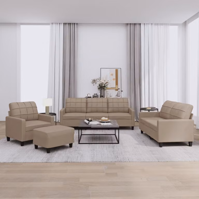 Maison Exclusive - Set divano 4 pezzi con cuscini in ecopelle color marrone cappuccino