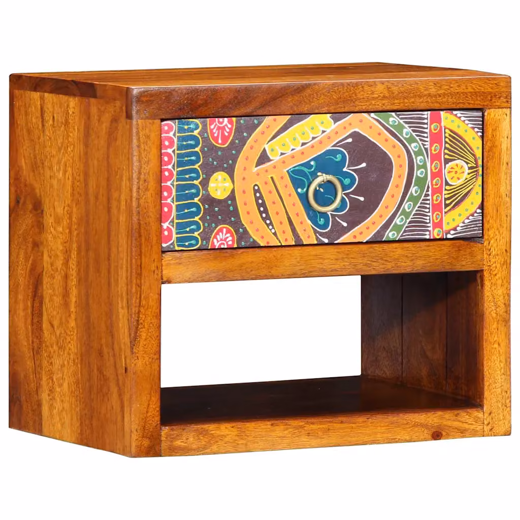 Armadio da notte moderno vidaXL in legno di acacia marrone, sospeso a parete, L 40 cm x P 35 cm x H 35 cm