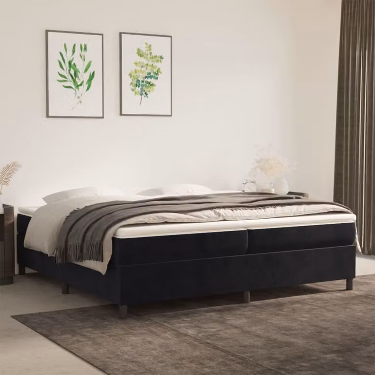 The Living Store Letto a molle con materasso nero 200x200 cm in velluto