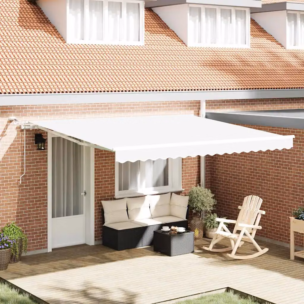 Tenda retrattile vidaXL in poliestere con bracci pieghevoli e telecomando, Bianco, L: 400 cm x P: 300 cm