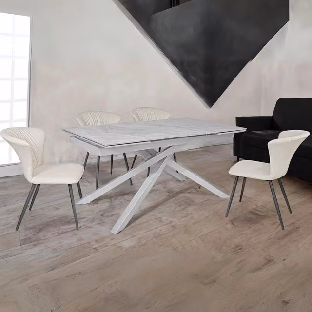 Tavolo allungabile Nefti moderno con top in ceramica grigio lucido e gambe in metallo argento – 1