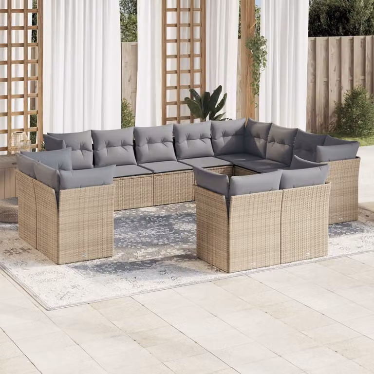 vidaXL Set Divani da Giardino a Forma di U con Cuscini Beige e Grigio in Polyrattan e Struttura in Acciaio