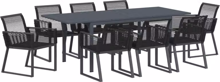 Set da Pranzo per Giardino 9 pcs Nero polyrattan