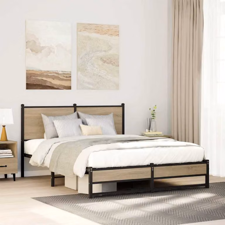 vidaXL Giroletto in metallo con doghe fisse colore Rovere Sonoma L/P: 150 x 200 cm