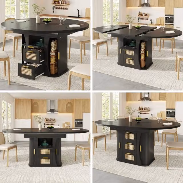 Tavolo da pranzo allungabile con cassetti ¨C Minimal ¨C 118-158cm, MDF effetto legno, colore nero/naturale