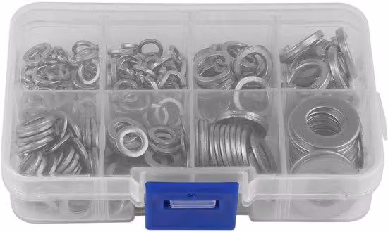 Set di guarnizioni in acciaio inossidabile - Assortimento completo in confezione - Kit M5, M6, M8, M10 - 200 pezzi per cassetta degli attrezzi