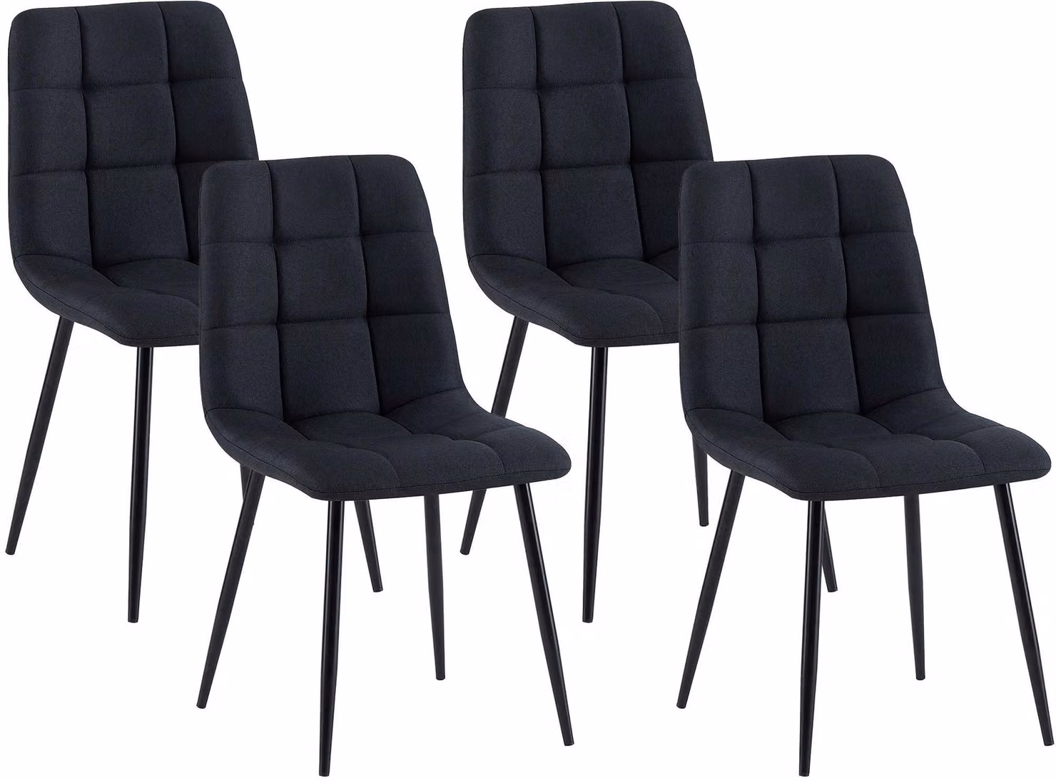 Set di 4 sedie da pranzo Asti, rivestite in tessuto nero