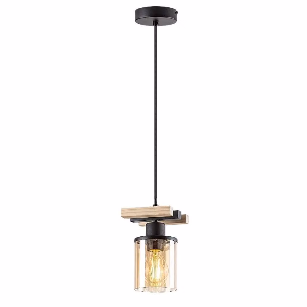 Rabalux 72081 Lampada a sospensione 1 spot Niylah, E27 legno, nero-arancio, rotonda, moderna, ø95mm