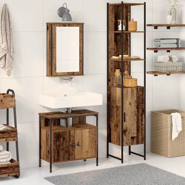 Set di mobili per il bagno 3 pz Legno vecchio 3332555