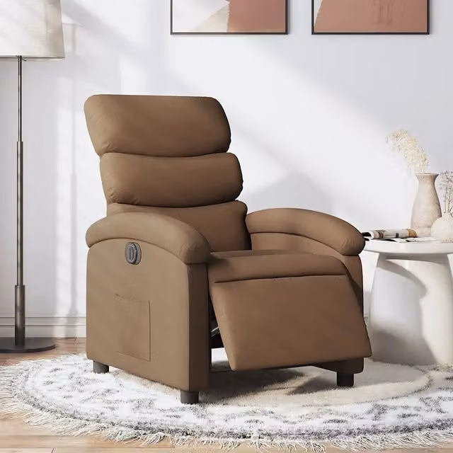 Poltrona Elettrica Reclinabile-Divano Sedia Marrone in Tessuto 640652