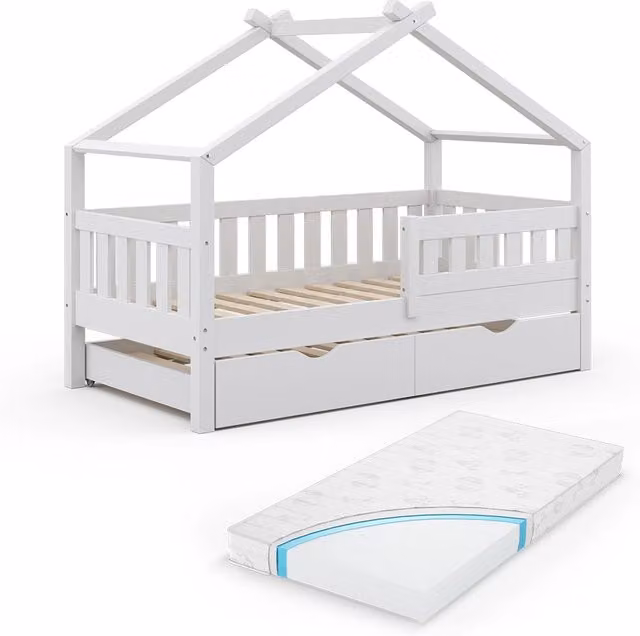 Letto montessori bambini Design Bianco 80x160 cm con letto per ospiti e materasso Vitalispa