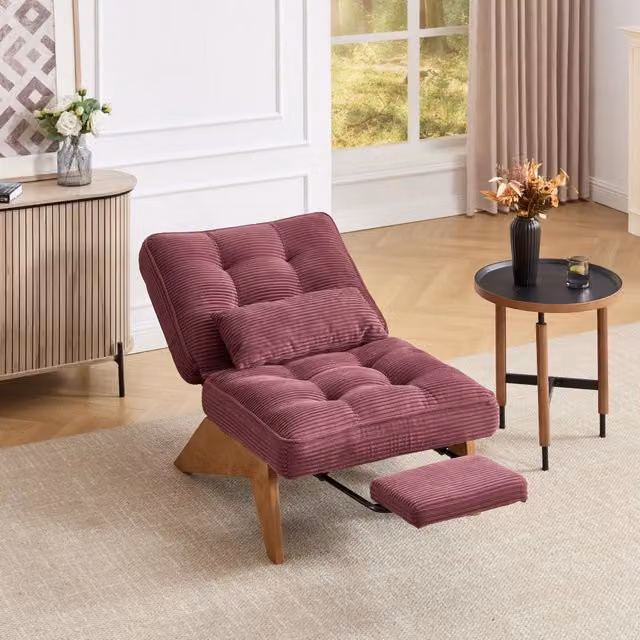 Poltrona relax reclinabile in velluto a coste bordeaux con poggiapiedi 127x73x90 cm