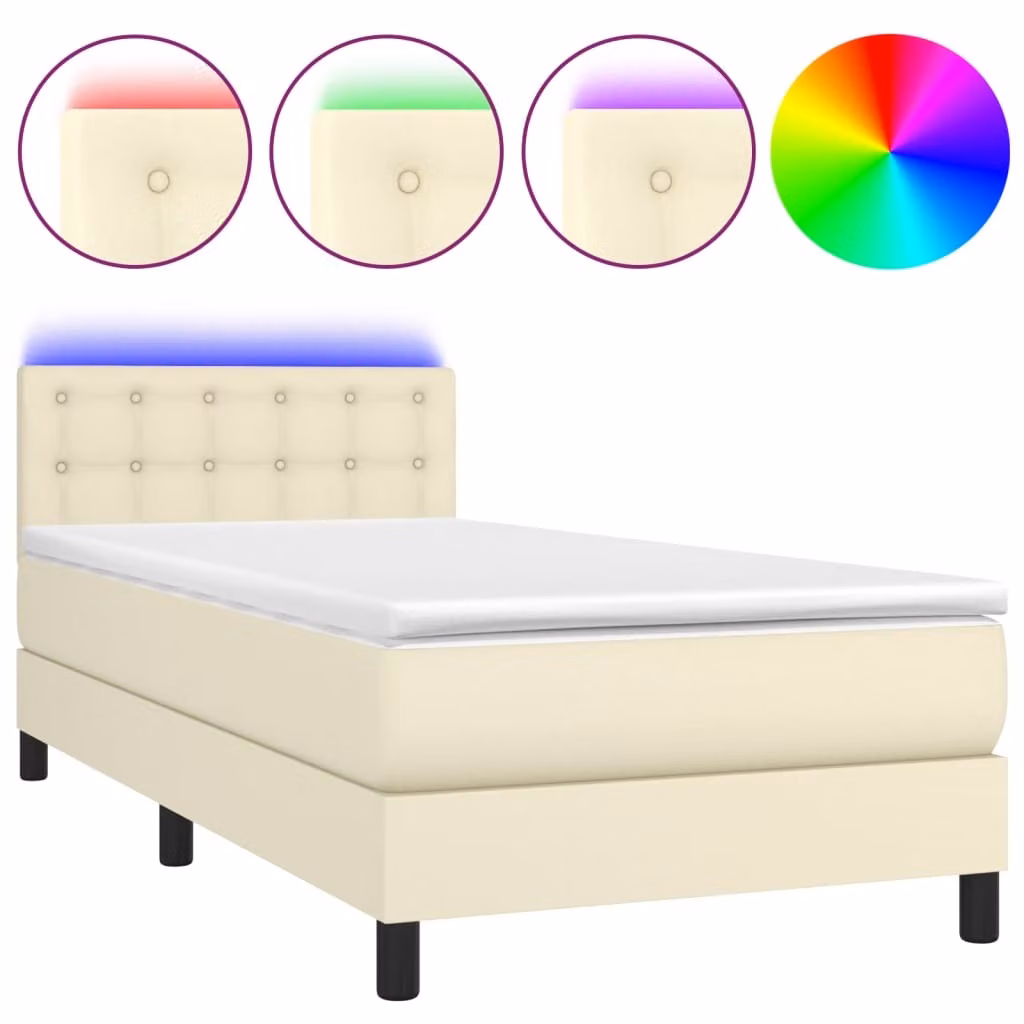 Giroletto a Molle con Materasso e LED Crema 100x200 cm