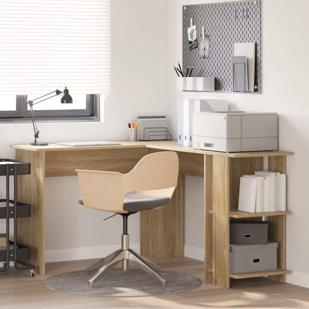 Scrivania ad angolo moderna in legno color rovere, L: 140 cm, P: 113,5 cm, H: 75 cm – 2