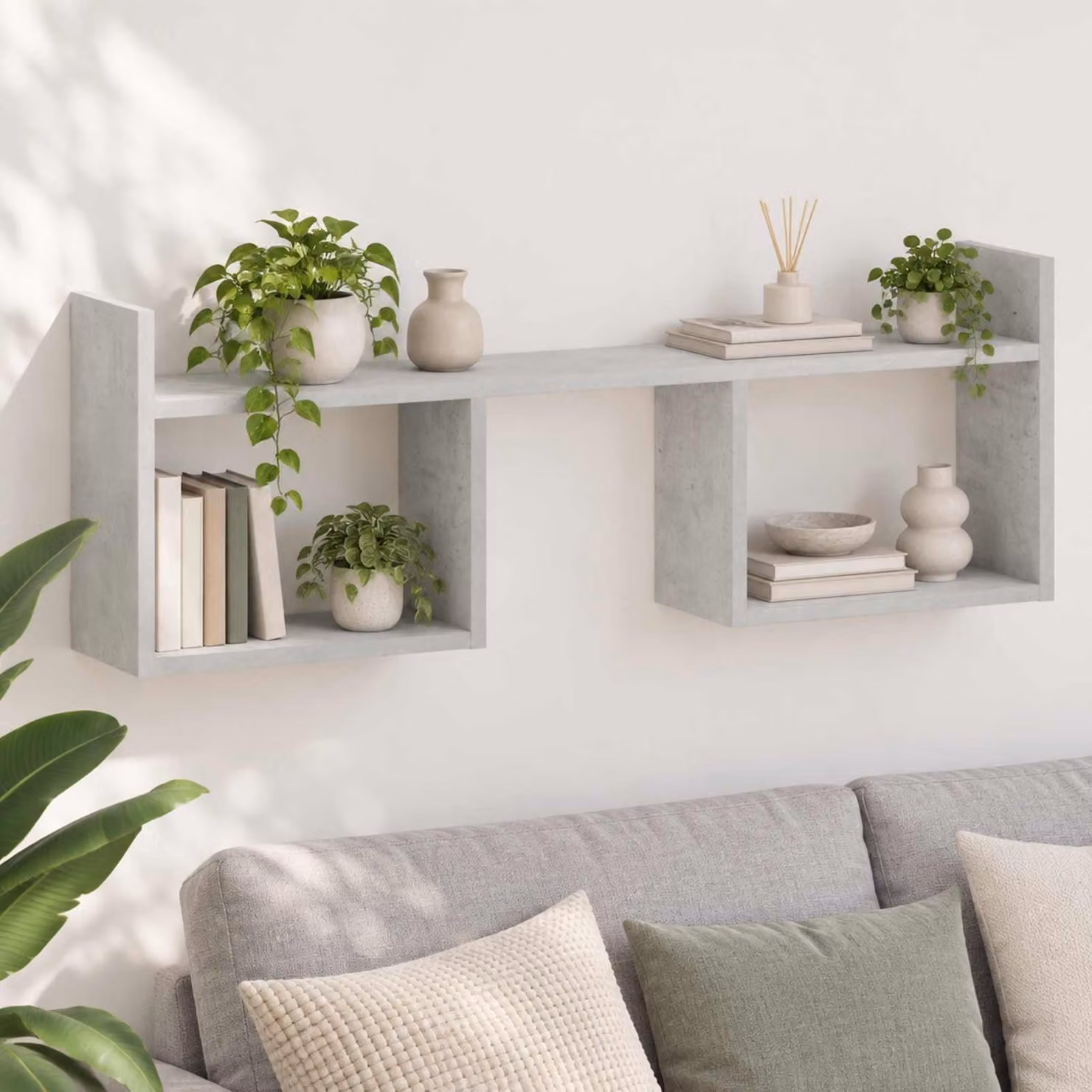 Scaffale da parete moderno vidaXL in legno MDF Grigio, L 90 x P 32 x H 17 cm