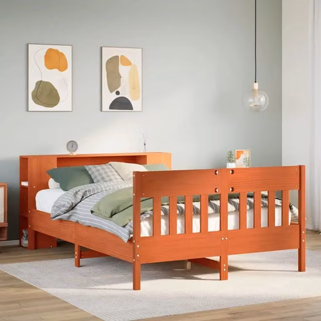 Letto Libreria senza Materasso Marrone Cera 140x200 cm in Pino 3323184