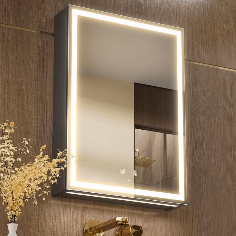 Mobiletti da bagno con illuminazione a LED e specchio, dimensioni 50x70 cm, apertura a destra, con porta USB