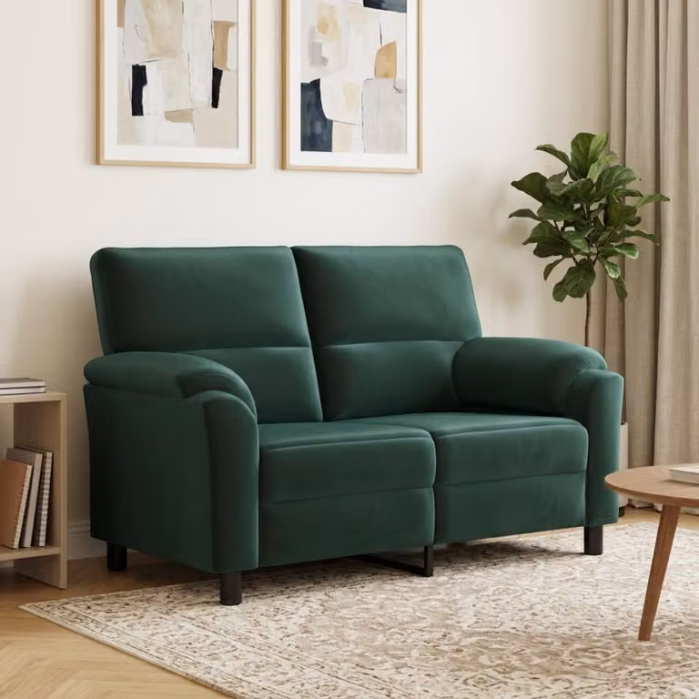 Divano moderno vidaXL in velluto verde scuro con struttura in metallo e coperture rimovibili L: 154 cm, P: 85 cm, H: 93 cm