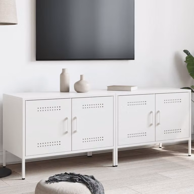 Set di 2 mobili TV vidaXL in stile industrial in metallo bianco, L 68 cm x P 39 cm x H 50,5 cm