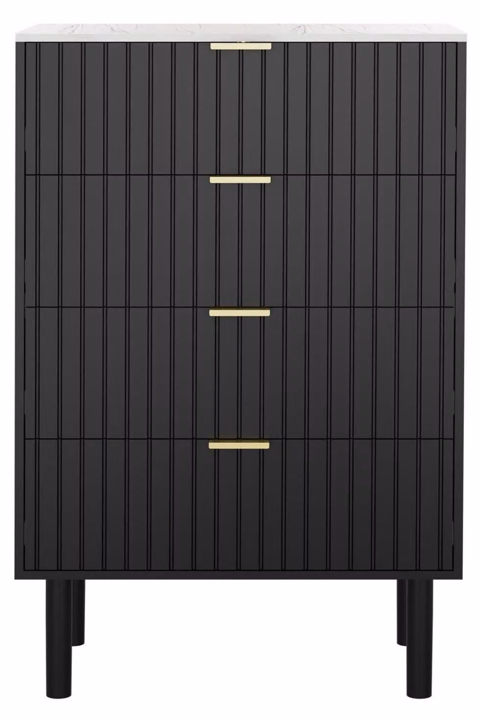 Comodino con cassetti, colore nero, larghezza 60 cm, aspetto marmo, 4 cassetti, dimensioni 94x60x34 cm