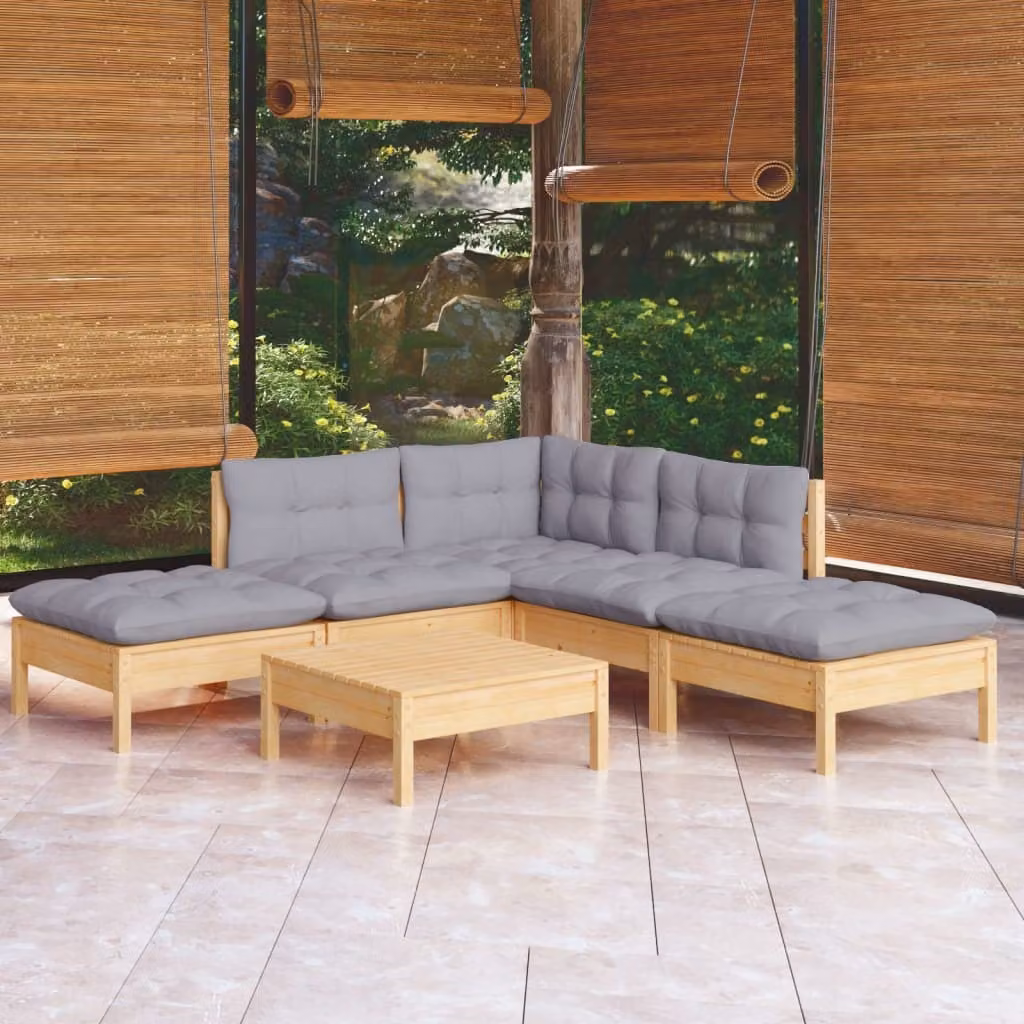Maison Exclusive - Set Divani da Giardino 6 pz con Cuscini Grigi Massello di Pino