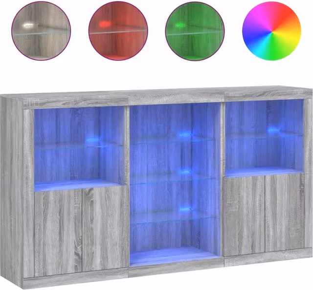 Credenza | Madia | Buffet da pranzo | Armadio da pranzo con Luci LED Grigio Sonoma 181,5x37x100 cm