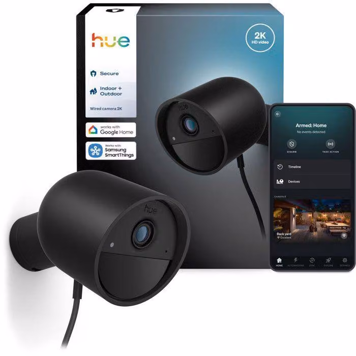 Telecamera di sorveglianza, Philips Hue Secure, per esterni, con cavo, 2K, visione notturna, nera