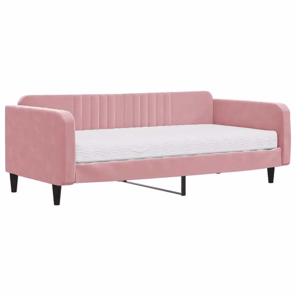 Divano Letto vidaXL in Velluto Rosa con Materasso in Schiuma L/P/H: 223 x 100 x 75 cm – 2