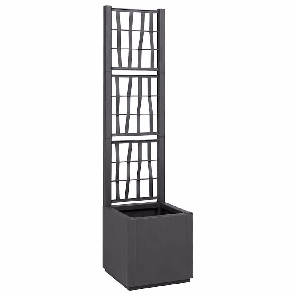 Vaso da giardino con trellis vidaXL in plastica, colore grigio antracite, L/P/H: 36 x 36 x 140 cm