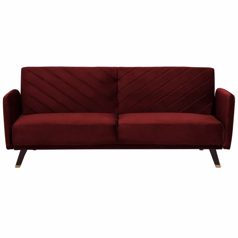Divano Letto Click Clack Beliani in Velluto Rosso con Struttura in Legno e Poggiatesta Regolabile per Soggiorno Moderno – 2