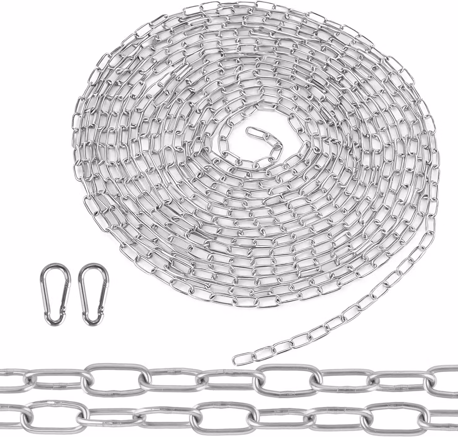 Catena in acciaio inossidabile, diametro 1,5 mm, lunghezza 6 metri, con gancio a scatto, ideale per applicazioni di sicurezza e giardinaggio